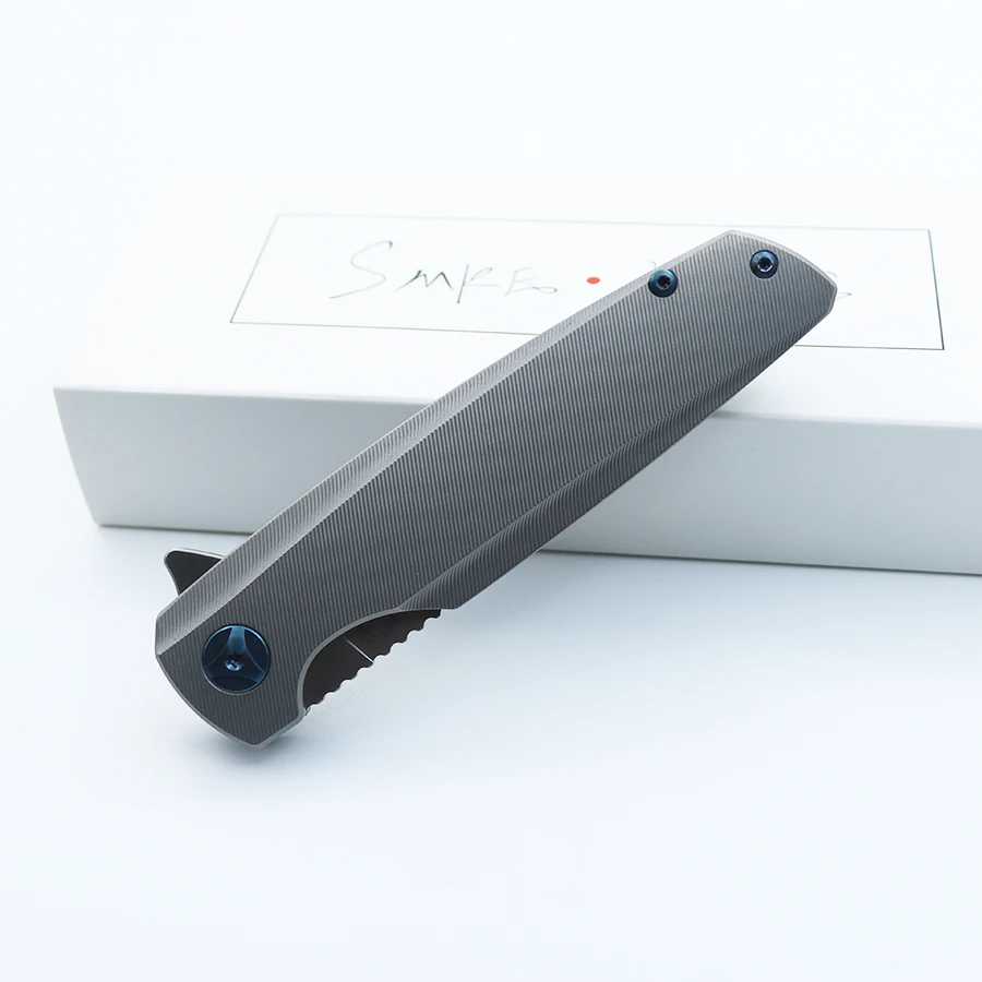 Smke Knives Custom Specter Flipper Pocket Folding Knife M390 Blade Titanium Handle Tactical Survival Camping |