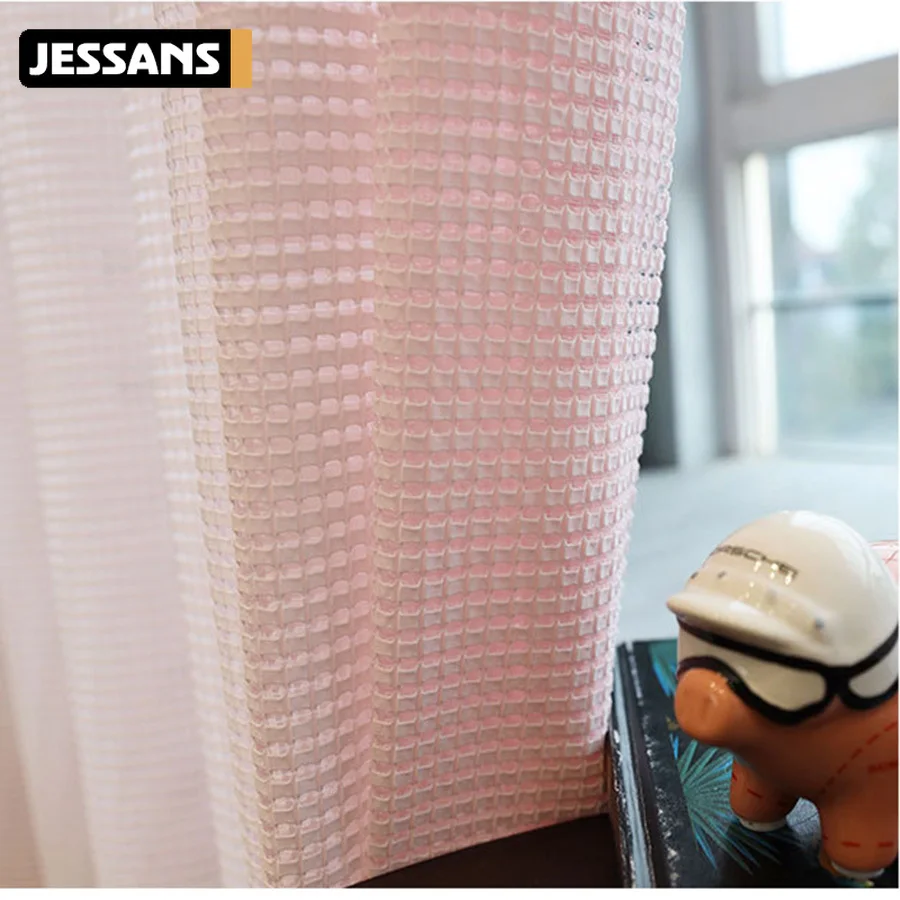 

White Hollow Lattice Bedroom Drapes Pink Warp Knitting Opaque Voile Luxury Modern Window Screen Tulle Curtains for Living Room