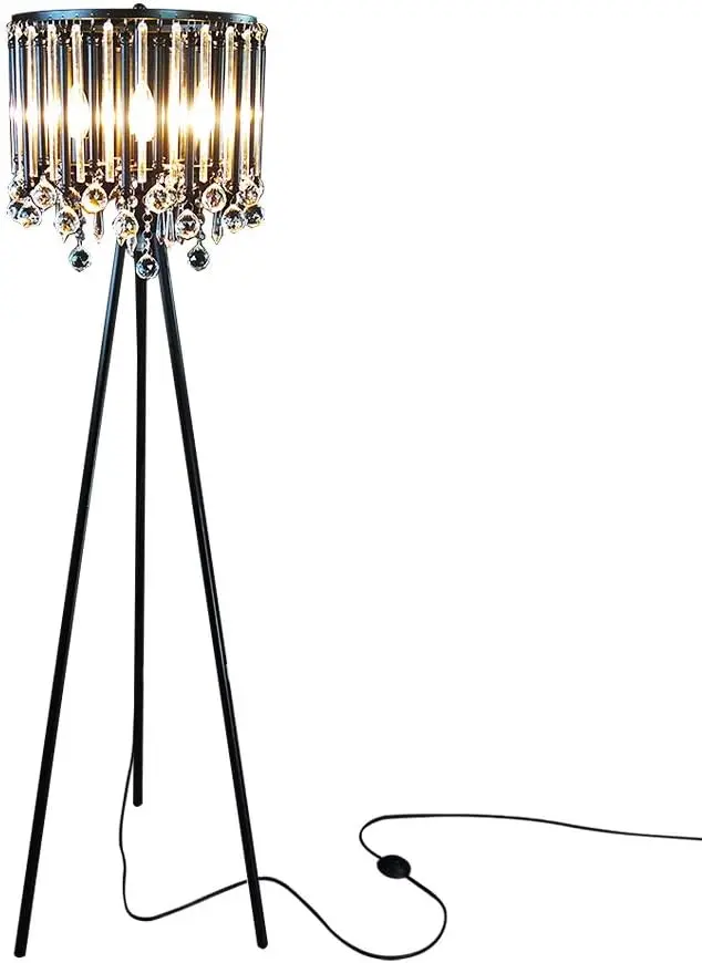 

KU300168 Unique Romance Crystal Tripod Floor Lamp Black Suitable for Bedroom,Living Room,Coffee Shop,4 Lights Lamp Mushroom Tabl