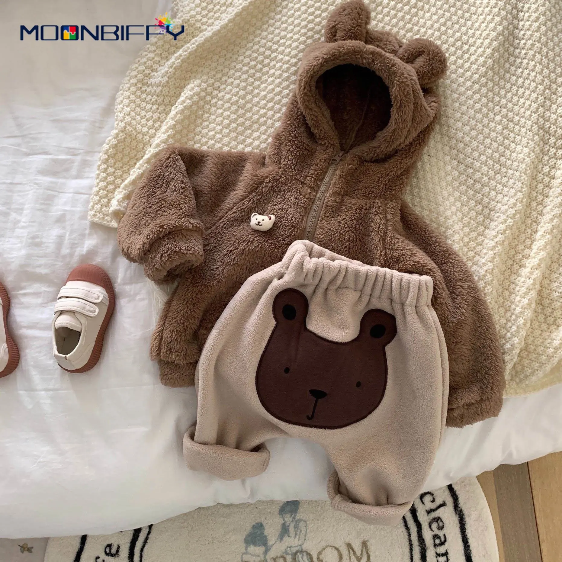 

Autumn Winter Baby Boy Pants Children Cartoon Bear Velvet Thick Fleece Pants Warm Kids Infant Trainers Casual Pant Clothes