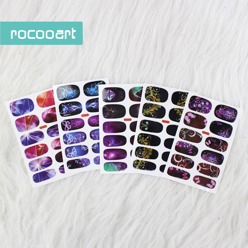 

5 листов различных полное покрытие для ногтей наклейки-лак полоски Самоклеящиеся украшения для ногтей, маникюр ногтей Обертывания стикер н...