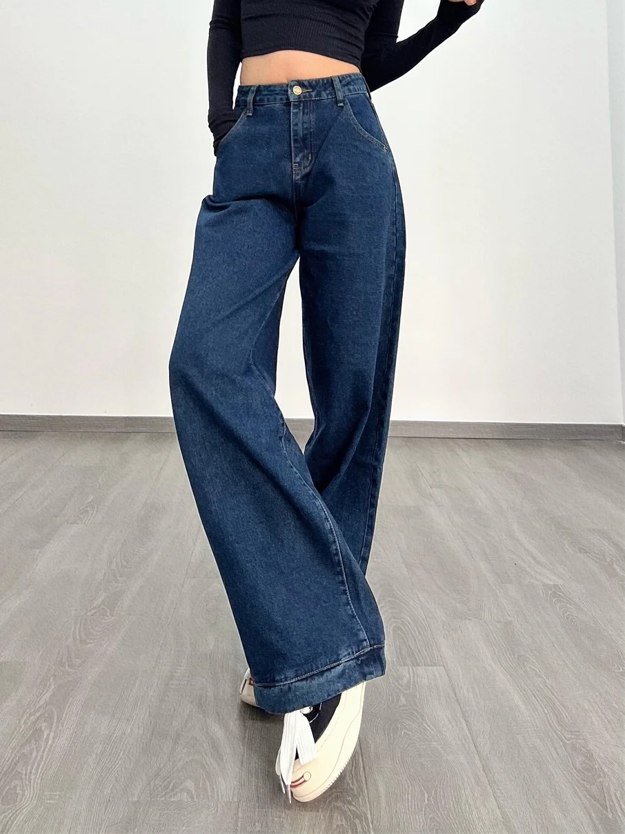 

TVVOVVIN весенние тонкие темно-синие рваные джинсы женские тонкие мягкие прямые брюки удлиненные свободные брюки модные женские брюки 3X68