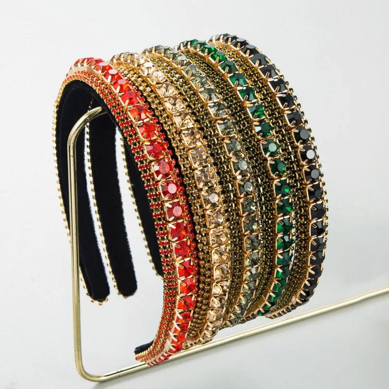 

Baroque Bling Rhinestone Hair Accessories Velvet Hairbands Headbands For Women Full Diamond Hair Hoops Headdress Jewelry