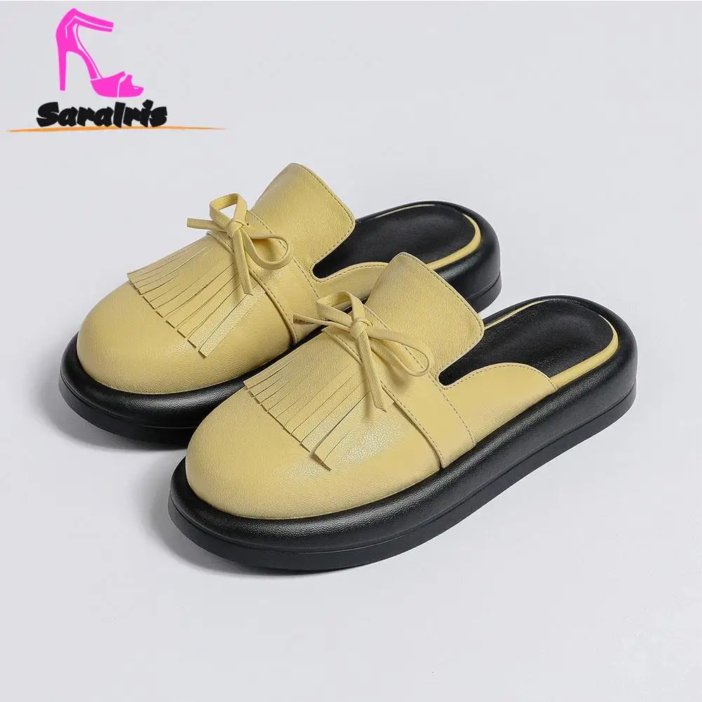 Flats Slippers Women's 2023 Spring Summer New Fashion Brand Tassel Bowknot Flat-bottomed Muller Shoes Lady Slipper Shoes