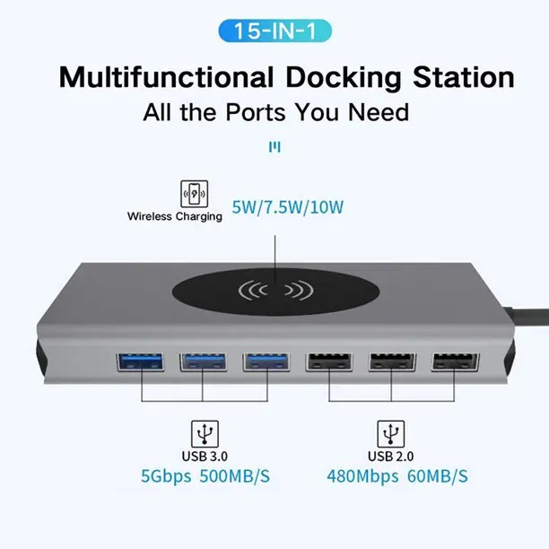 USB HUB Dock Docking Station Type C To HDMI-Compatible 4K VGA 1080P Network support RJ45 PD Wireless Charging USB Splitter