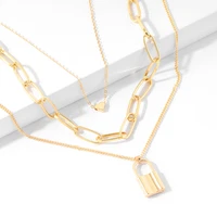 gothic punk layered chains necklace for women lock pendant gold silver choker metal neck jewelry girls gifts accessories 2022