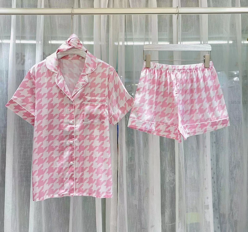 

Satin Silk Pajamas Set for Women Two Pieces Shorts Sets Sleepwear Pyjamas Summer Female Loungewear Home Clothes