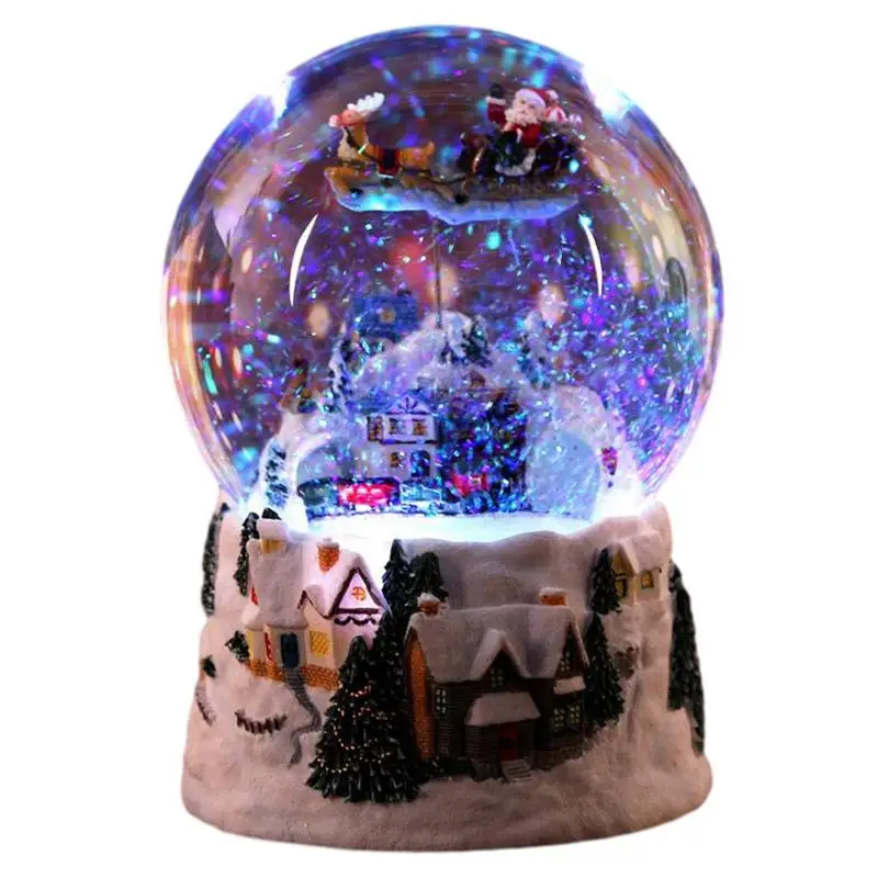 

Искусственная смола, вращающийся фотографический стеклянный светильник в виде снежного глобуса, Рождественский подарок с музыкой, декор для рабочего стола в виде Санта-Клауса
