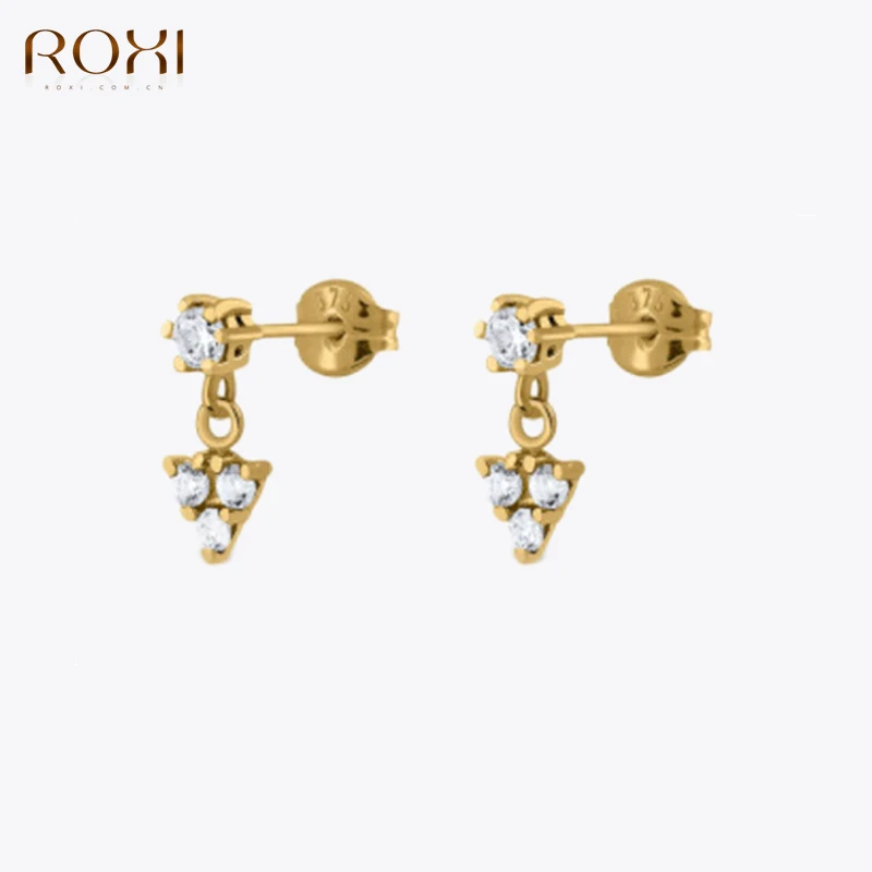 

ROXI Punk Trend Triangle Pendant Stud Earrings For Women 925 Sterling Silver 1 Pair Piercing Earrings Jewelry Pendientes 925