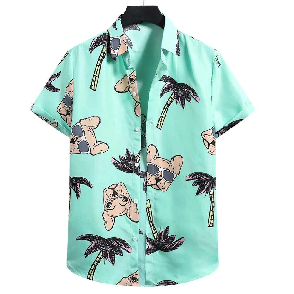 Fashion Men's Hawaiian Shirts Christmas Tops Dog Coconut Tree 3D Printed Shirts Summer Beach Casual Shirts Plus Size 5XL