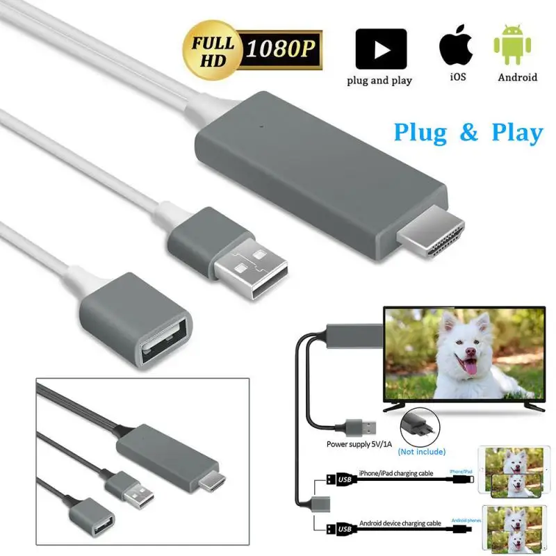 

HDMI-compatible High-definition Video Cable 1080P HD Display Mirroring Cable Supports Charging While Mirroring For iOS/Android