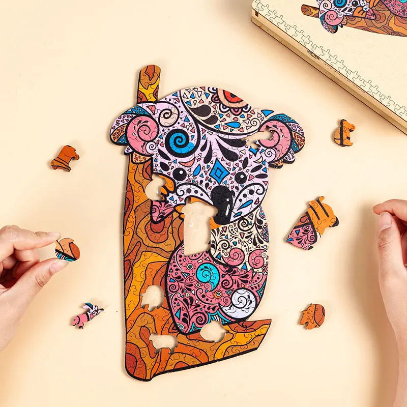 Puzzle di animali in legno per bambini giochi di famiglia puzzle di legno di Koala di alta qualità giochi per bambini decorazioni per la casa regali di festa puzzle in legno 2022