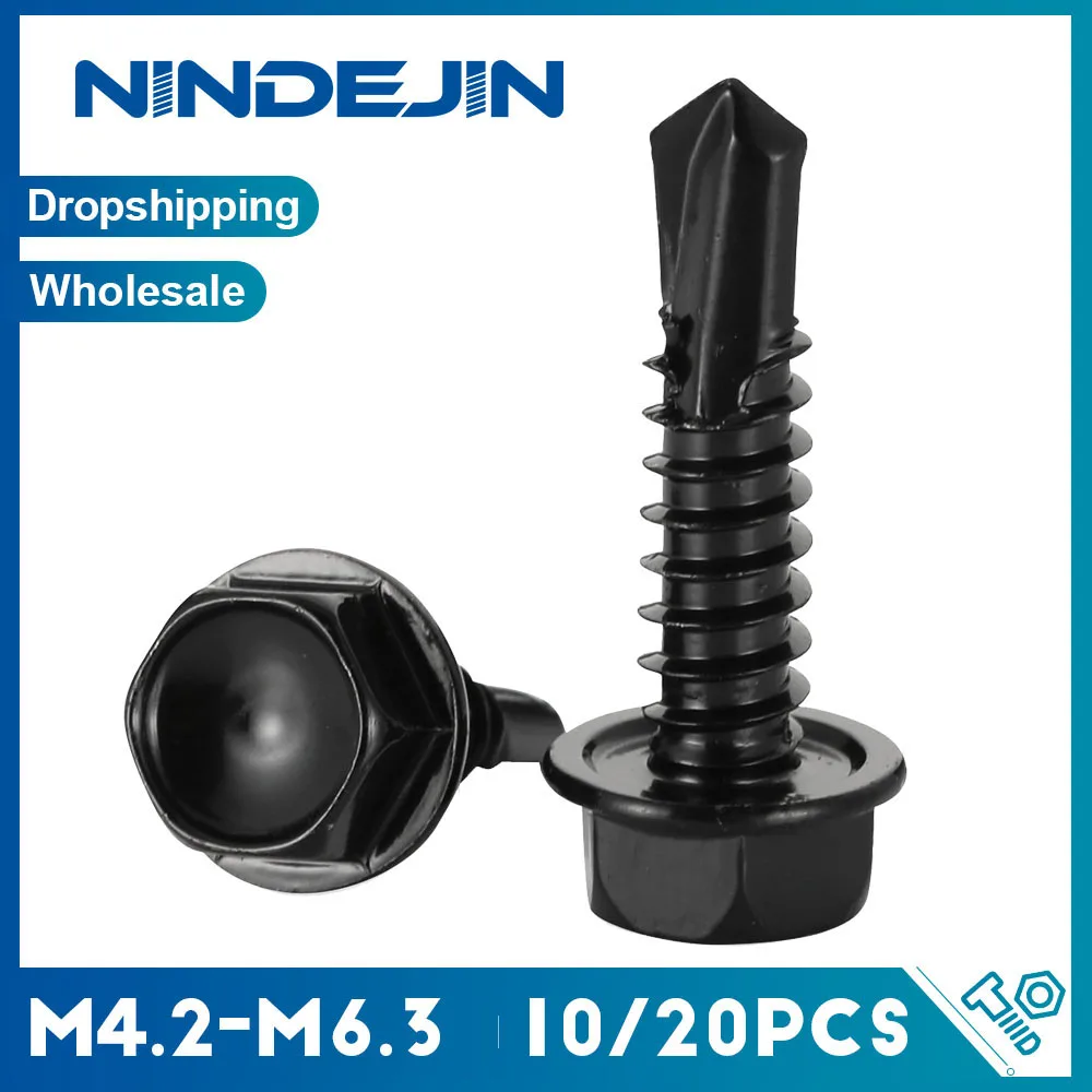 

10/20 шт. самосверлящие винты с шестигранной головкой M4.2 M4.8 M5.5 M6.3 8 # 10 # 12 # 14 # Саморез из листового металла с черным цинком 410