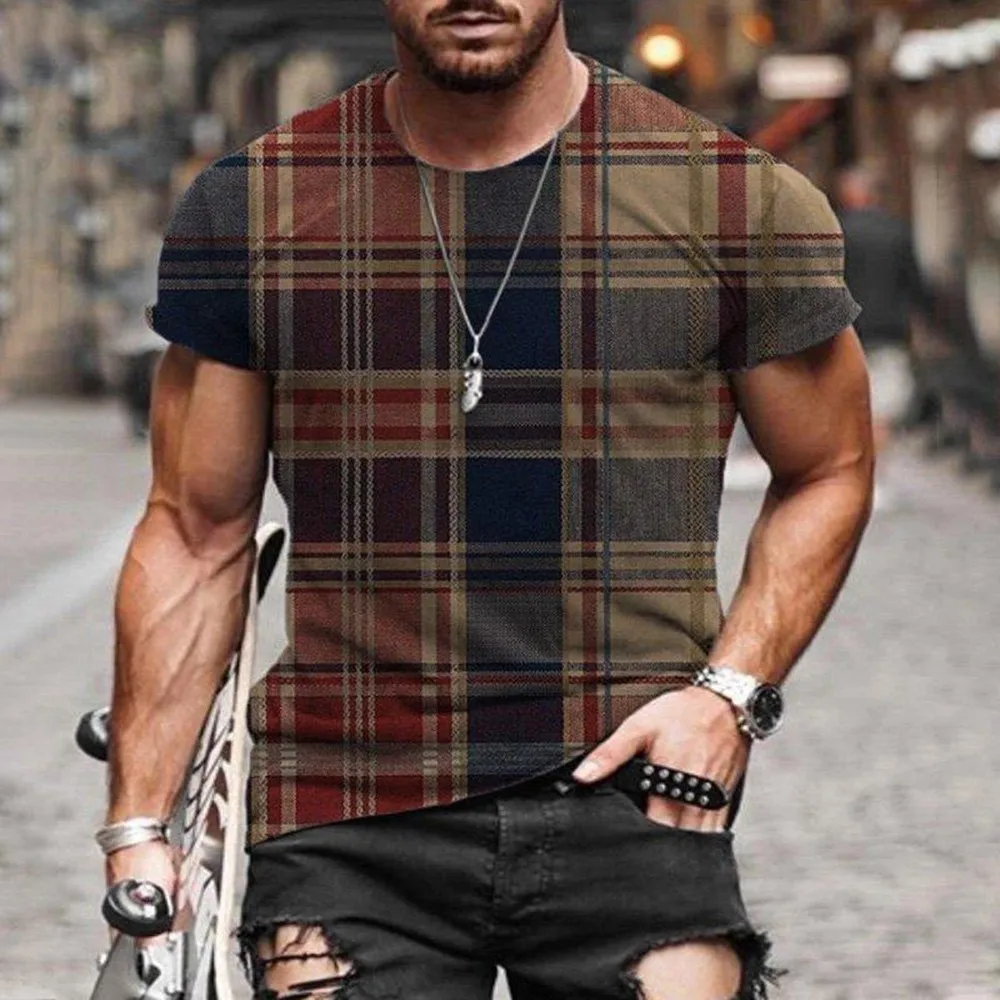 

2021 New Fashion Men 3D Printed Crew Neck Tees Tops Short Sleeve Casual T-Shirt Sport Muscle Lightweight Slim Fit Muscle T-shirt