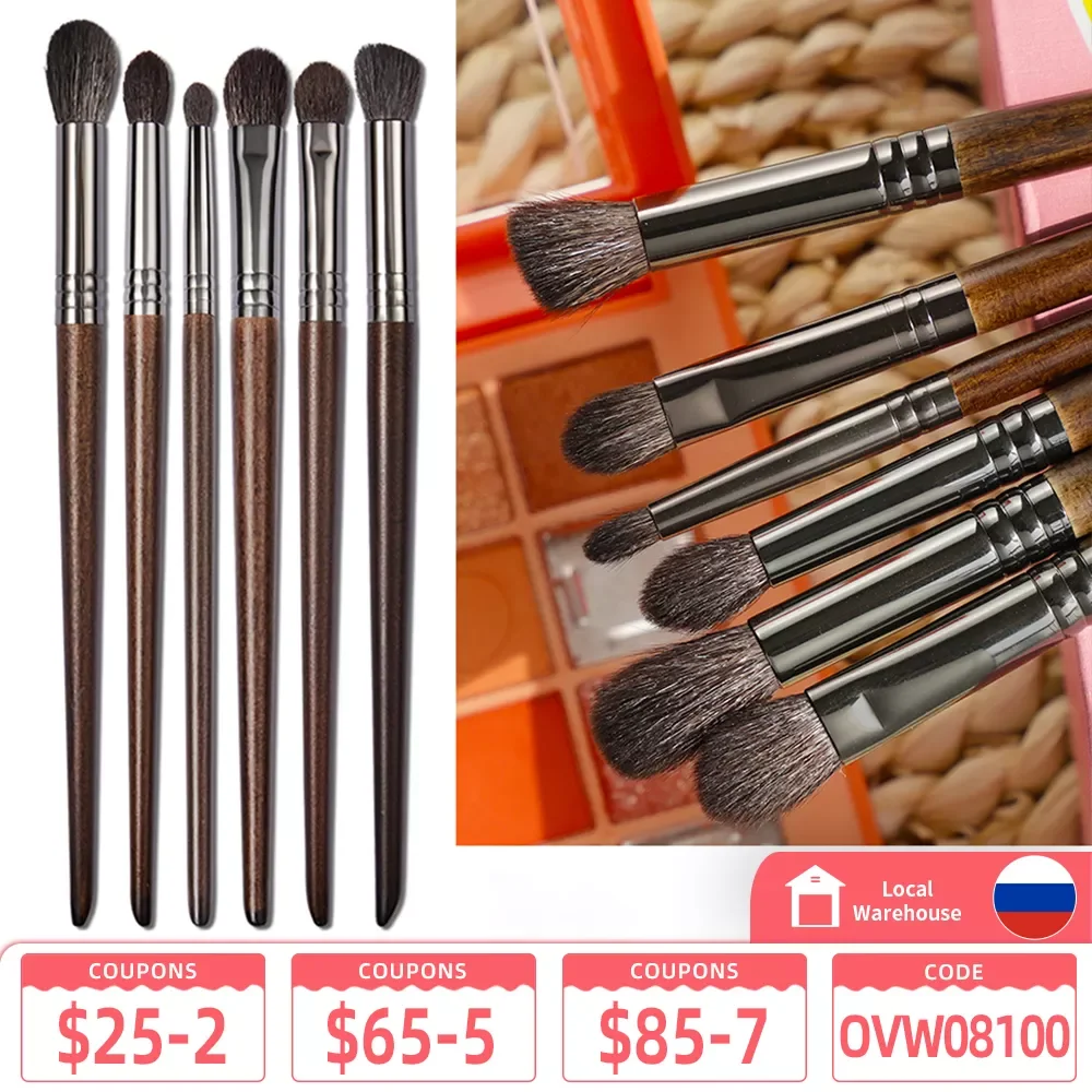 

OVW Cosmetic 2/6 pcs Makeup Eye Shadow Brush Set Goat Hair Tool Ultra Soft Make Up Tapered Blender Diffuse Kit Cut Crease Brush