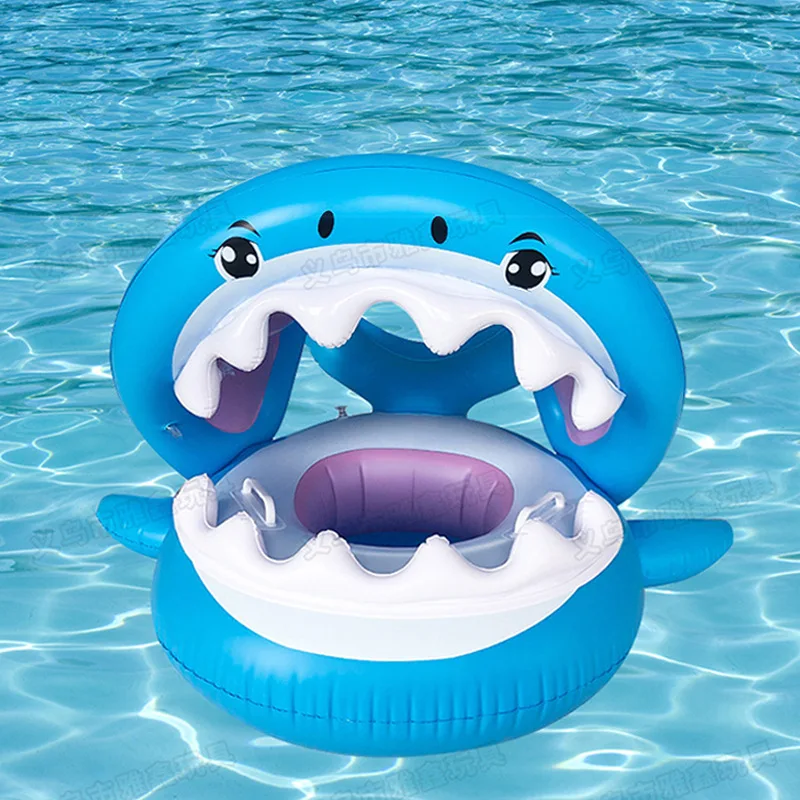 

Baby Swimming Ring Inflatable Shark Pool Float With Awning Sunshade Beach Accessories Baby Float Swimming Pool Kids Water Toys