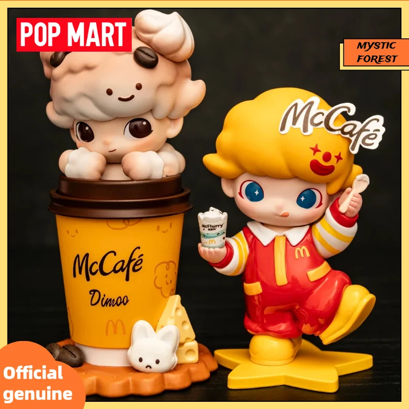 Фото Оригинальная коллекционная фигурка POP MART X McDonalds Dimoo McFlurry McCafe в тематике Cherry Blossom, декор для рабочего стола, слепая коробка №1