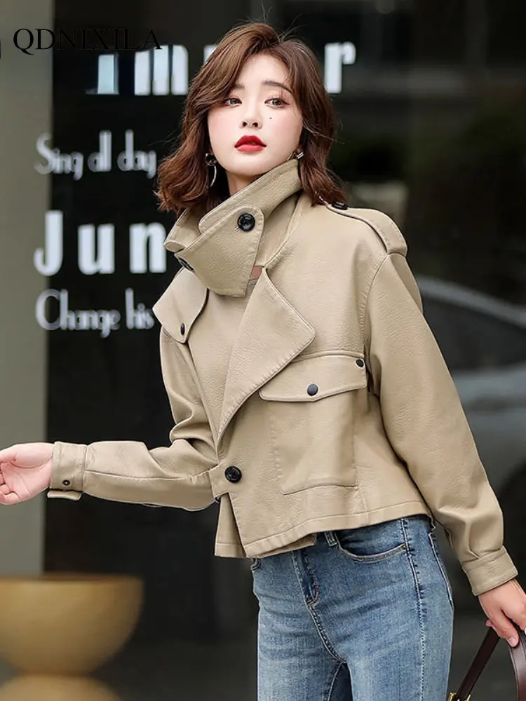 Jackets for Women 2023 Korean Fashion Women's Leather Jacket  Loose Short Motorcycle Imitation Sheepskin Leather Jacket Women