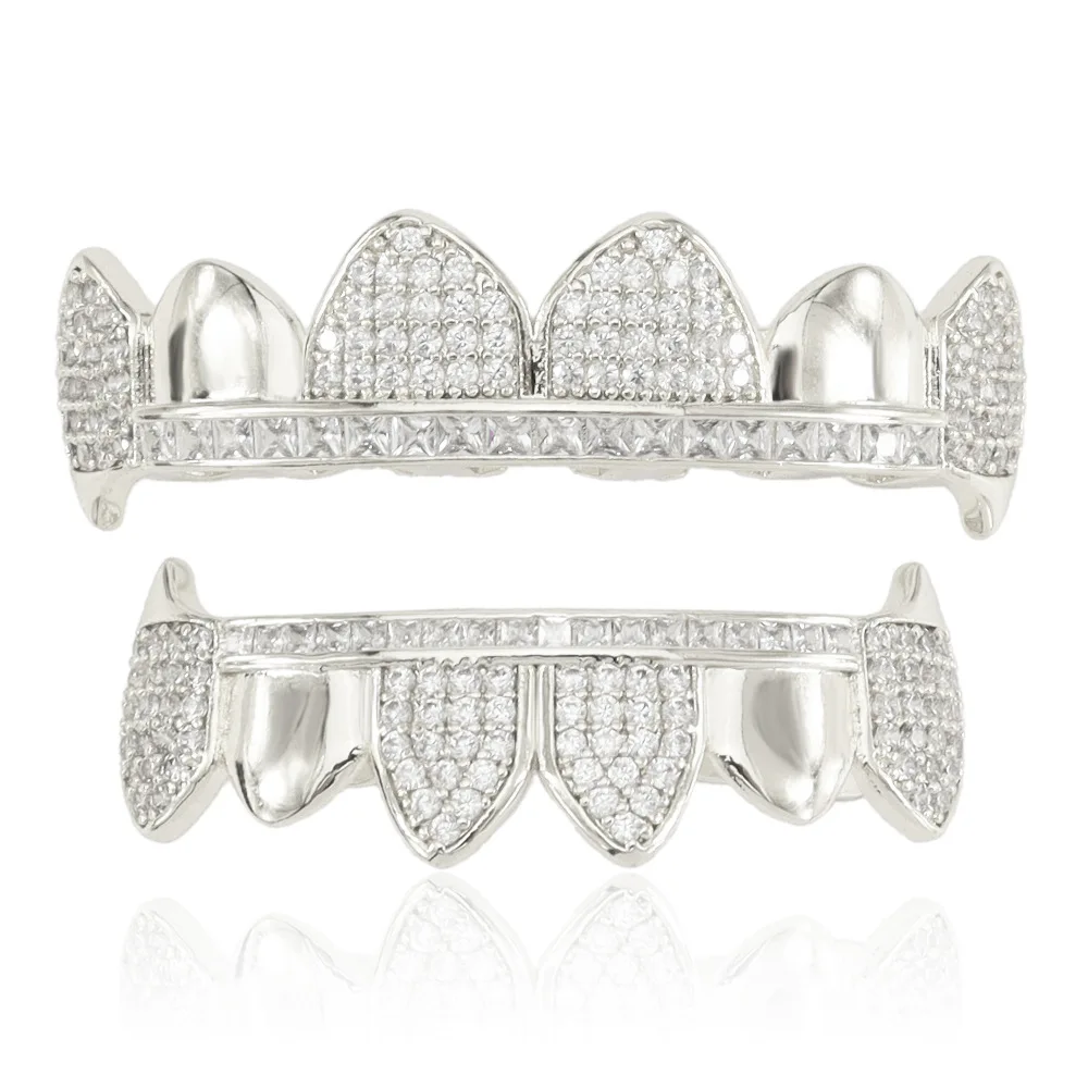 Фото Хип-хоп Iced Out CZ Камни Зубы Grillz Кепки Кубический Циркон Верх и Низ Очарование Грили Набор Для Мужчин Женщин Ювелирные Изделия Подарок №2