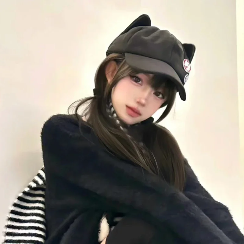 Japanese Shikinami Asuka Rangure Cat Ear EVA Hat Girls Cute Cap Anime Baseball Caps Cosplay Langley Soryu Accessories Party