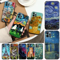 apple case for iphone 11 12 13 mini pro max xs x xr 7 8 6 6s plus se 2020 soft case cover cat van gogh starry night oil painting