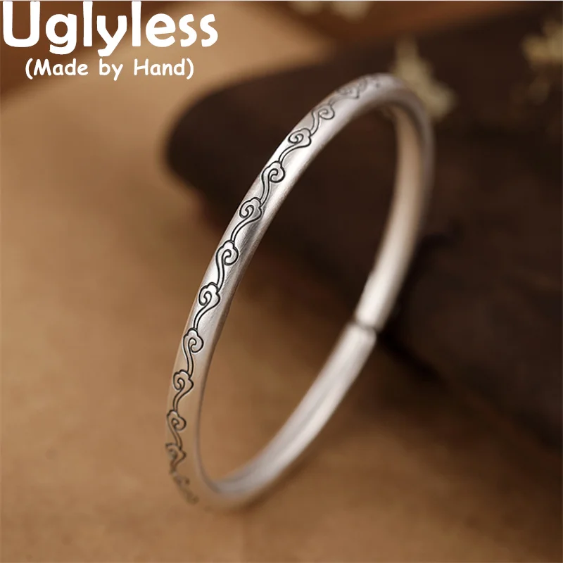 

Uglyless Totem Patterns Vintage Ethnic Bangles for Women Solid 999 Pure Silver Bangles Buddha Hand Lotus Jewelry Thai Silver