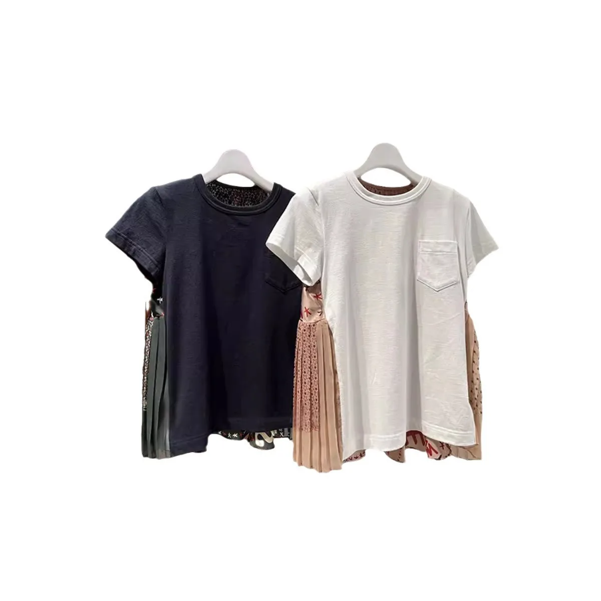 2024New design sense Повседневная футболка с принтом модная со складками и коротким