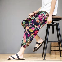 summer chinese cotton print pajamas pant casual large size m 5xl calf length trousers loungewear men home sleep bloomers
