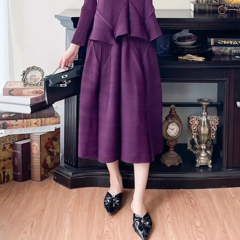 Фото Женская юбка Miyake, комплект из 2 предметов, модная темпераментная плиссированная юбка с длинными рукавами, весна-осень 2021, новая женская одежда №5