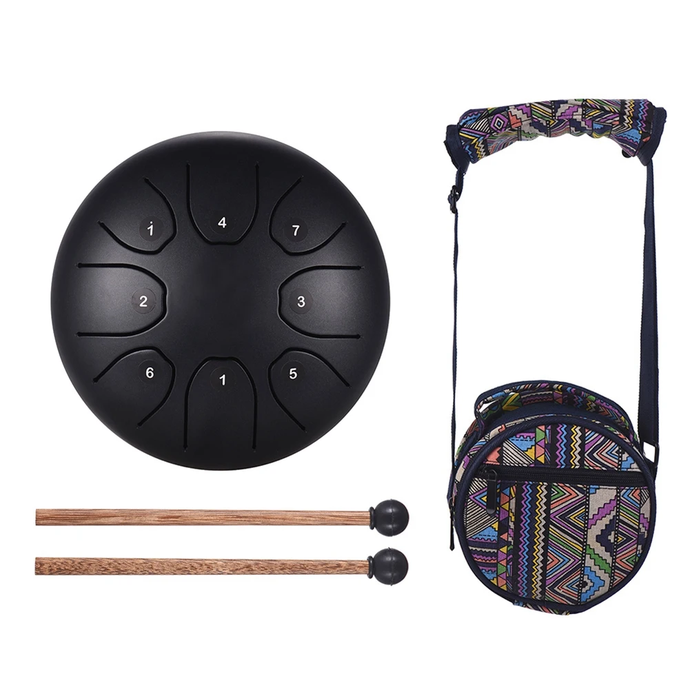 

5.5 Inch Mini 8-Tone Steel Tongue Drum C Key Percussion Instrument Hand Pan Drum with Drum Mallets Carry Bag,Black
