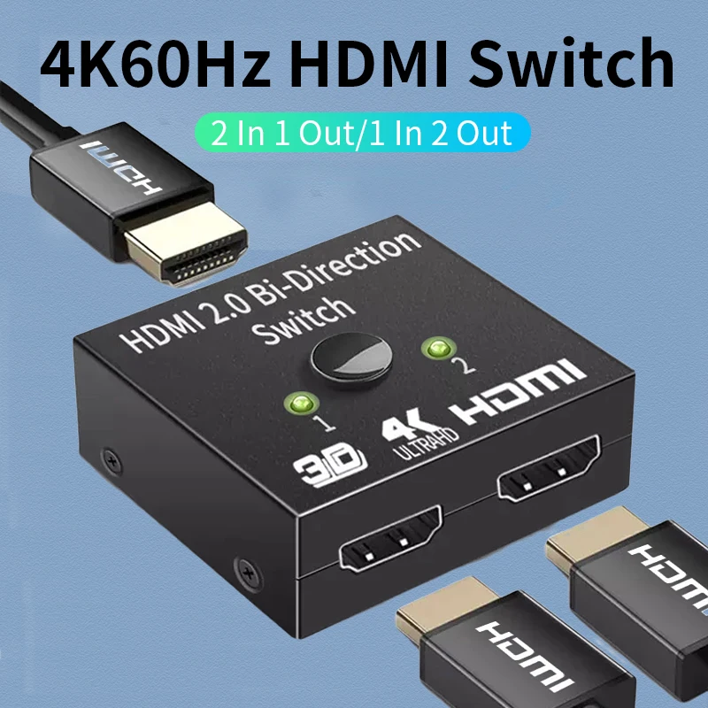 4K HDMI Switch HDMI-compatible Splitter KVM Bi-Direction 1x2/2x1 HDMI-compatible Switcher 2 in1 Out for TV Box Switcher Adapter
