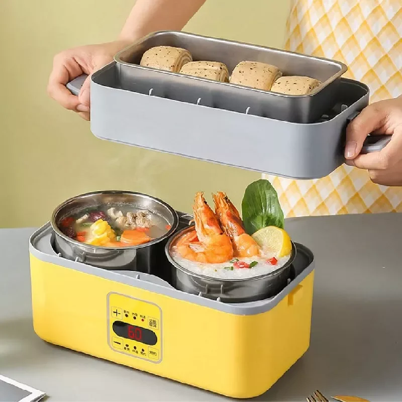 

220V Electric Lunch Box Bento Boxes Heat Preservation Plug Electricity Automatic Heating Rice Steamer Portable Plastic Container