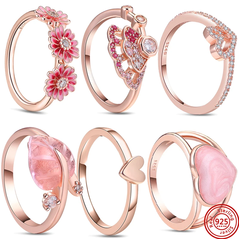 

100% 925 Sterling Silver Ring Wholesale Popular Flower Lucky Heart Rings For Women Original Design Jewelry Anniversary Gift