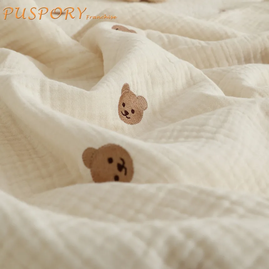 

Baby Blanket Six Layers Pure Cotton Gauze Soft Skin Friendly Cute Bear Embroidery Pattern Newborn Quilt Bedding Four Seasons