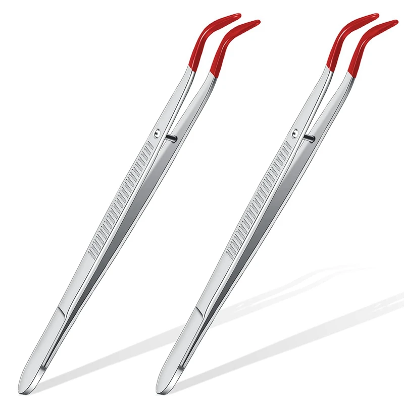 

2 Pieces Rubber Bent Tip Tweezers Lab Industrial Hobby Craft Jewelry Hobby Coin Stamp Tweezers Tools