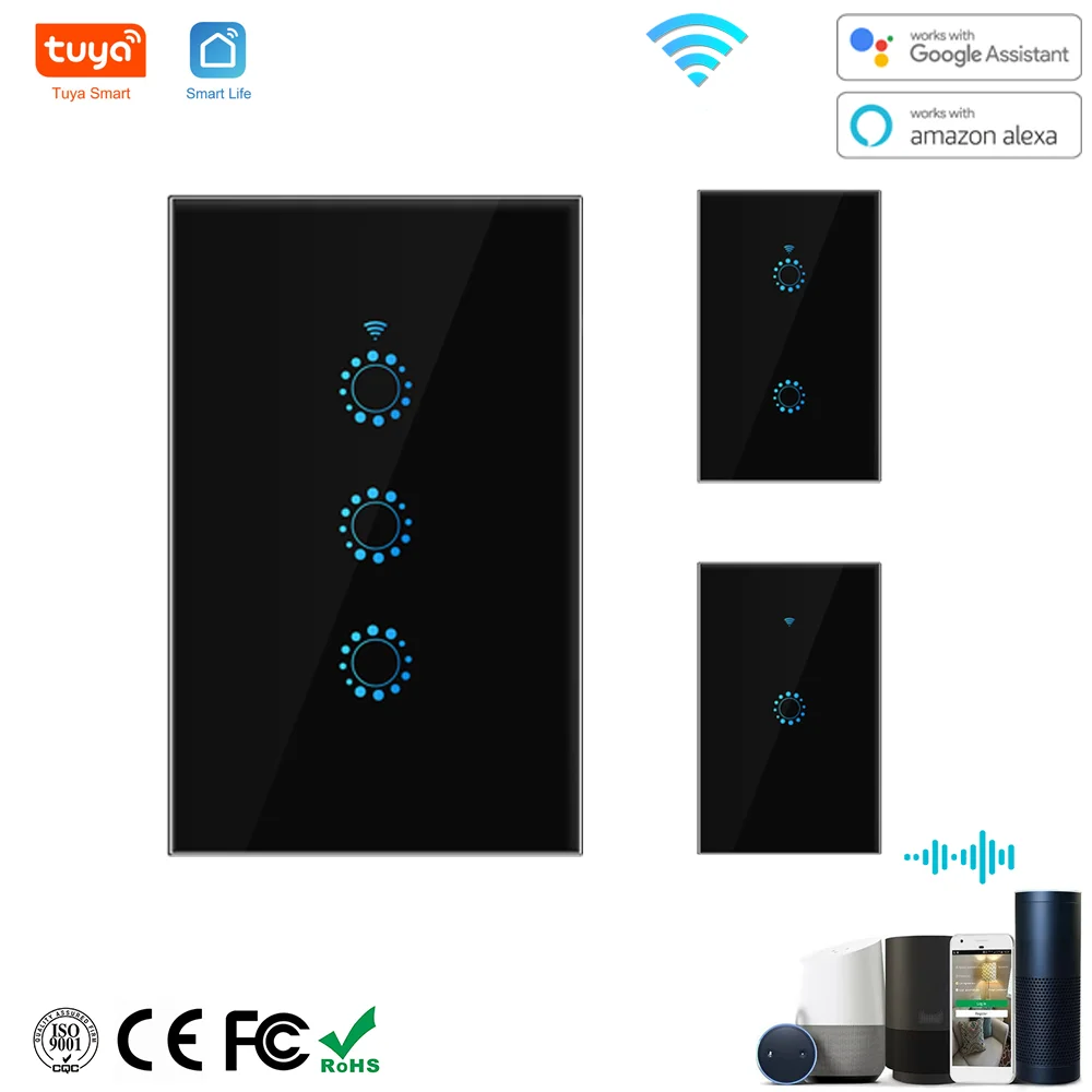 

Tuya WiFi Smart Switch Touch Panel Wall Light Switch US AU Remote Control with Alexa Google Home 1/2/3 Gang