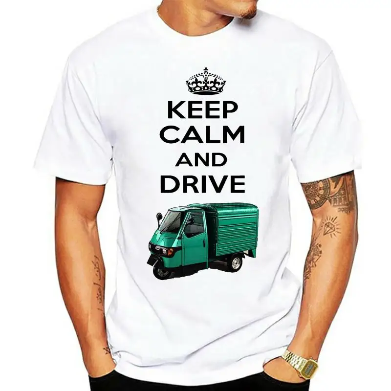 

Ape Piaggio 50 зеленая надпись Keep Calm And Drive-новая белая хлопковая футболка, крутая Повседневная футболка