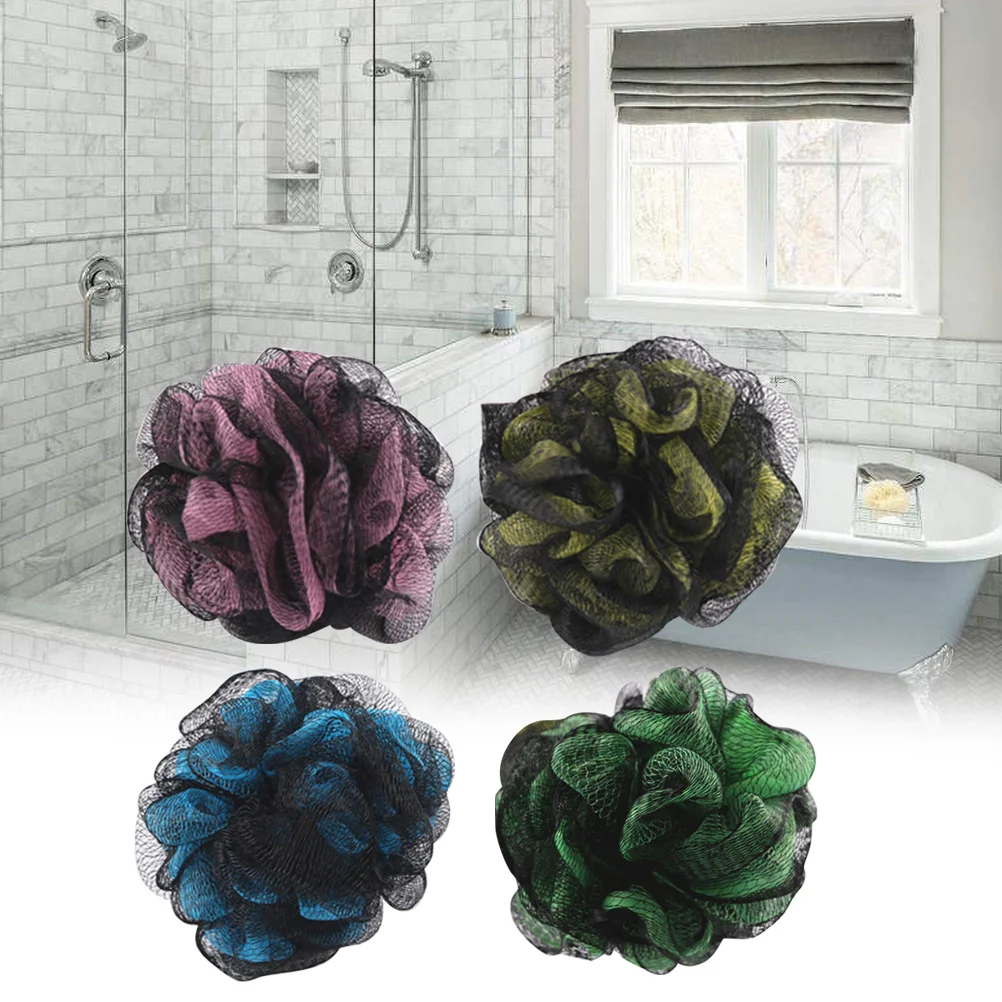 4 шт. большой шарик для душа ванны двухцветный сетчатый пуф из губки 50 г (черный