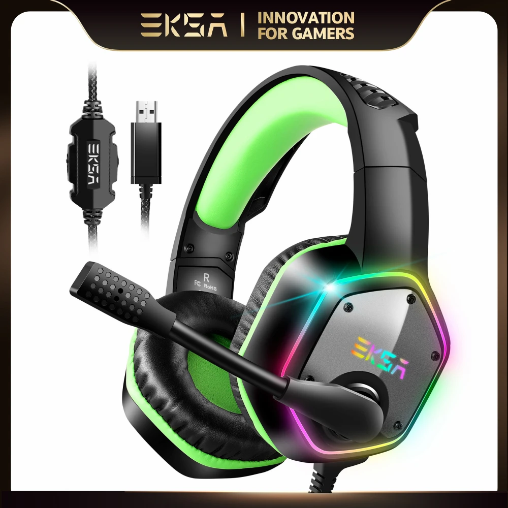 Gaming Headphones For PC/PS4/PS5 EKSA E1000 7.1 Surround RGB Gaming Headset Gamer USB Wired Headphones with Noise Cancelling Mic