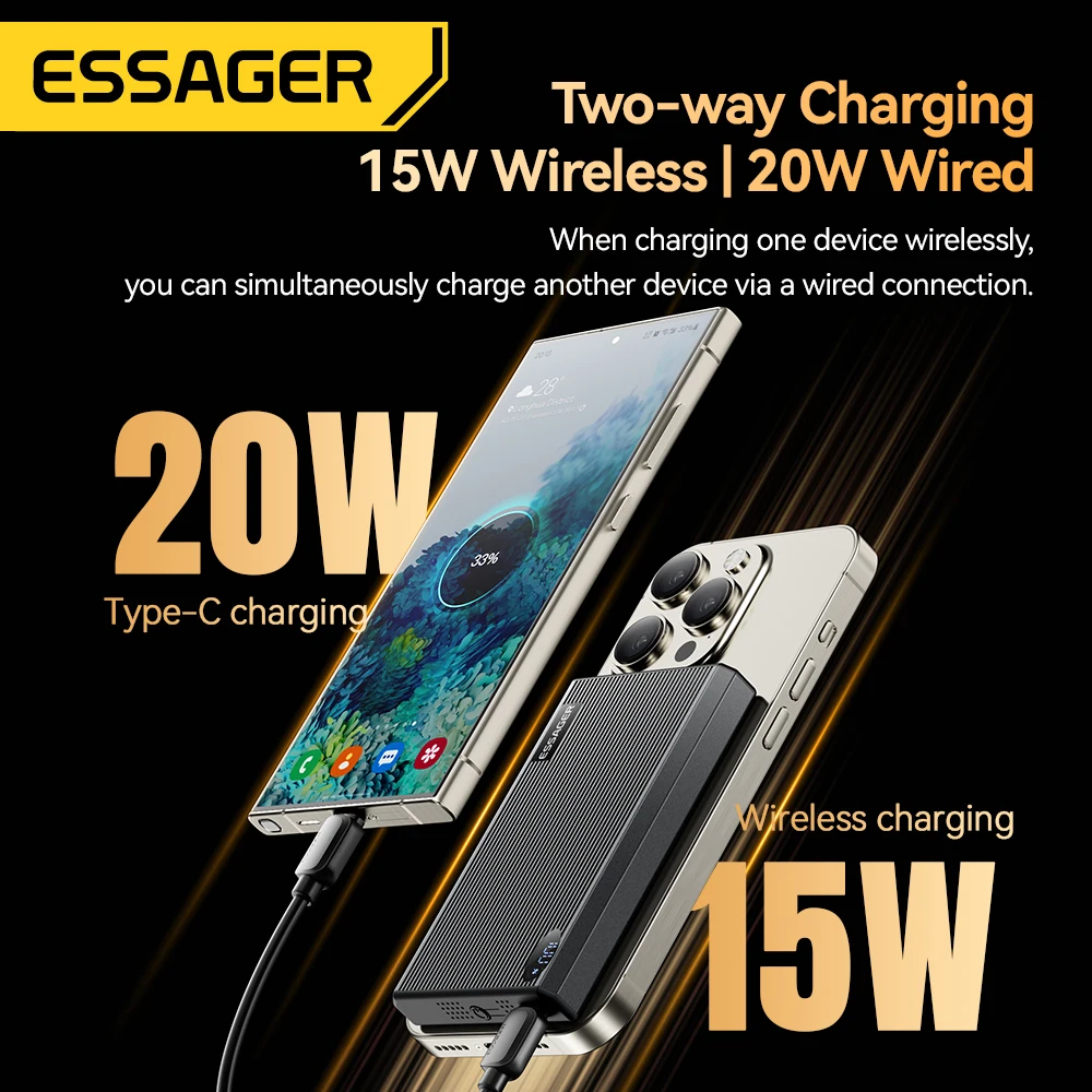 Essager PD 20 Вт 10000 мАч тонкий беспроводной внешний аккумулятор с магнитной