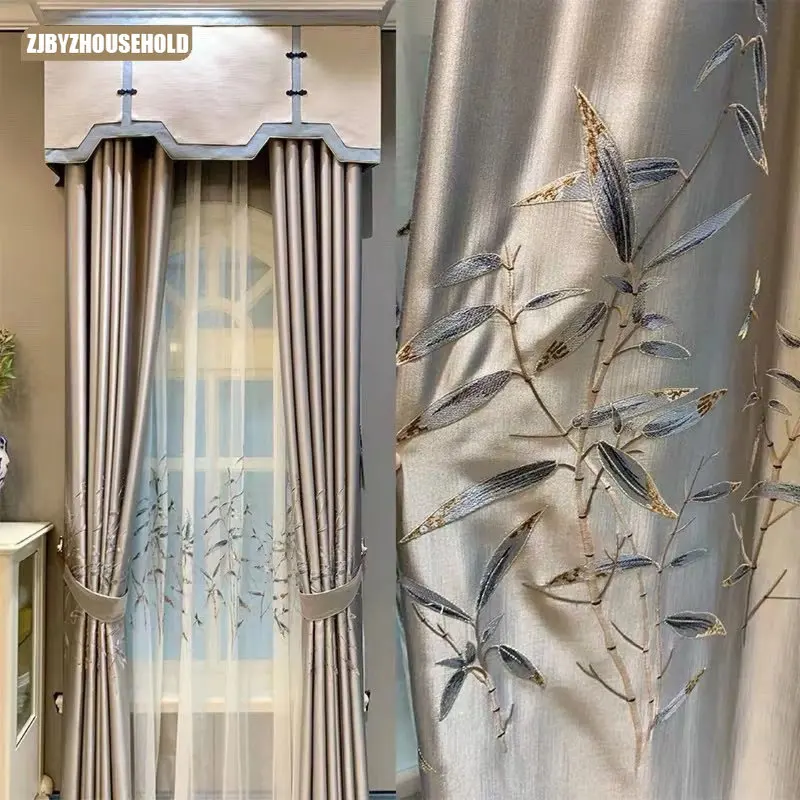 

Simple Printing Atmospheric Embroidered Curtain Shading Finish Product Customization Living Room Dining Room Bedroom New