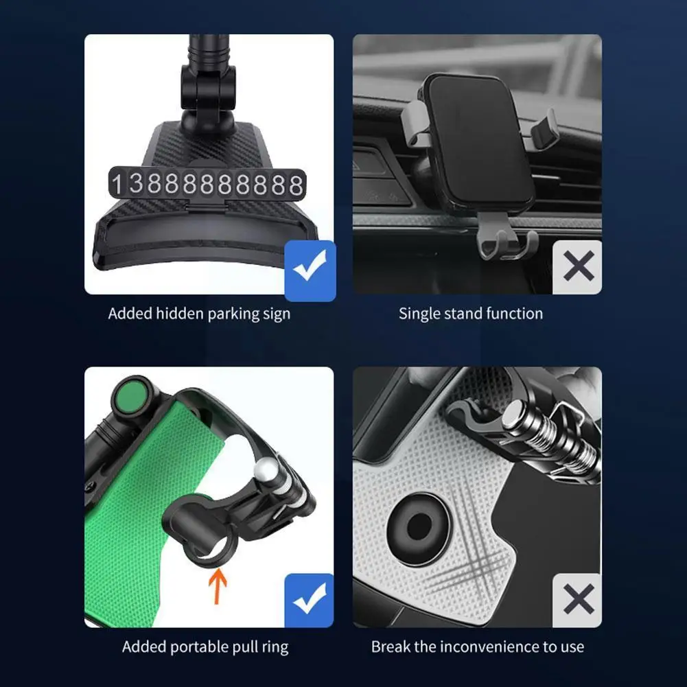 

Car Cell Phone Support 1260 Degree Rotatable Dashboard Phone Number In The Car Gps Display Phone Holder For 3-7 Inch Phone R0b0