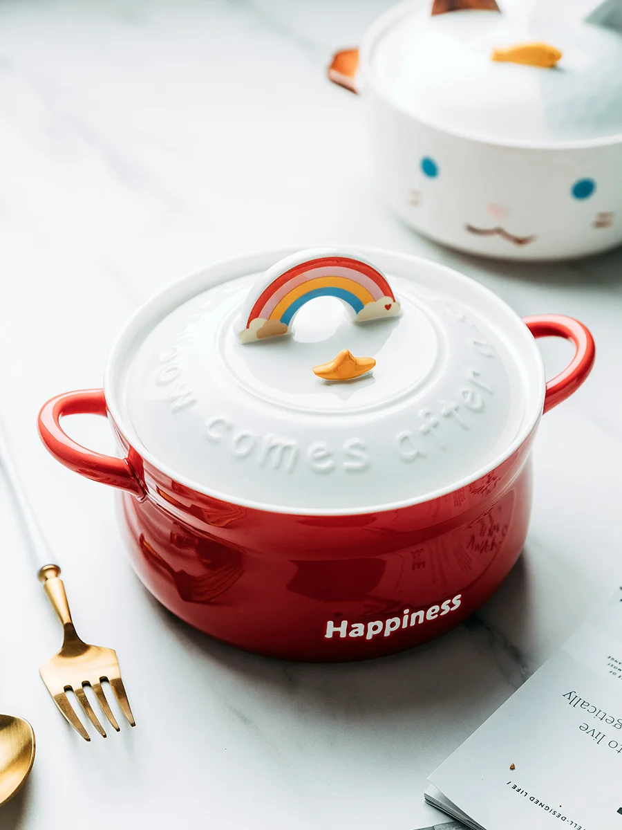 

Japanese Instant Noodle Bowl Large Ceramic Noddle Bowl Binaural Large Bowl Noodle Bowl with Lid Soup Plate Home Use