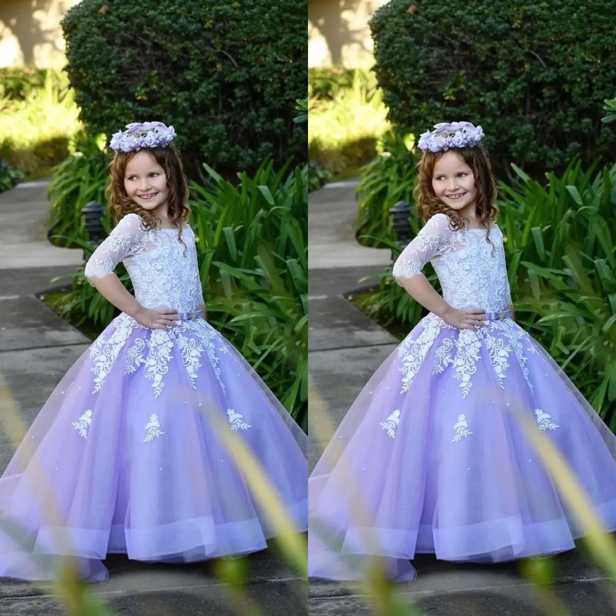 

Elegant Tulle Lace Appliques Flower Girl Dresses Ball Gown Kids Birthday Communion Dresses For Children Wedding-Party