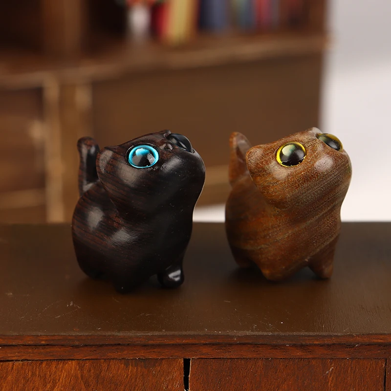 Очаровательная деревянная фигурка котенка-декор кошки ручной работы для дома