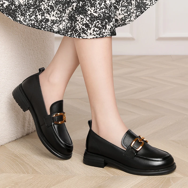 

Genuine Leather shoes British style 2022 new spring women's shoes thick-soled loafers women's single shoes thick heel Slip-On