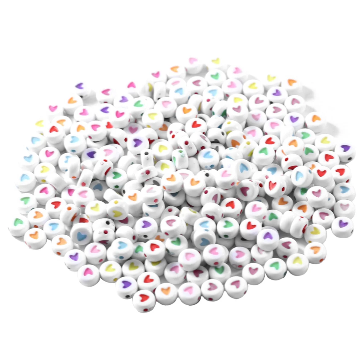 

500Pcs White Mixed Round Acrylic Love Beads 4X7mm Colorful Heart Shaped Beads for Jewelry Making DIY Bracelets Necklaces