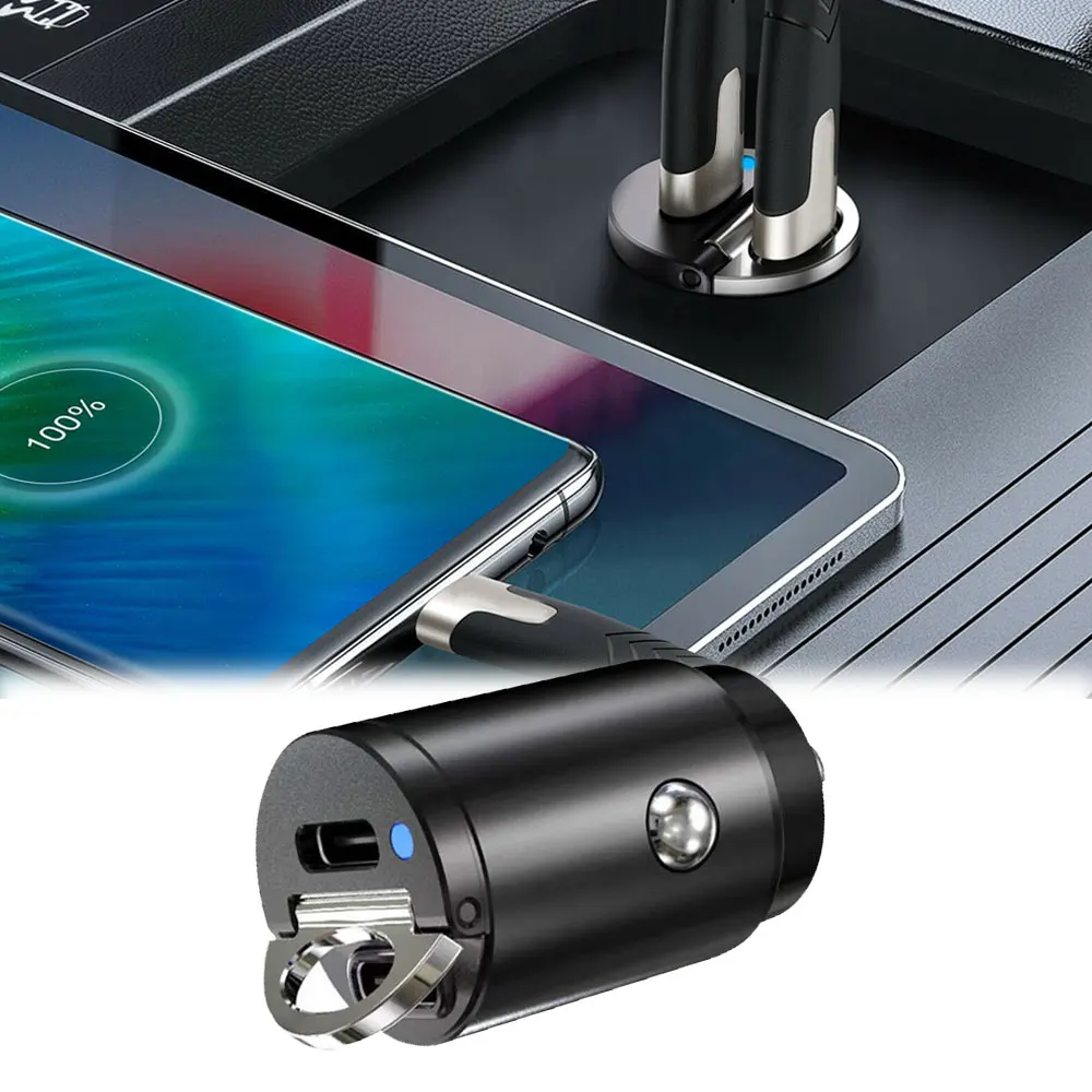 

Dual USB Type-C PD Car Mini Charger 30W Fast Charge Adapter For iPhone Samsung