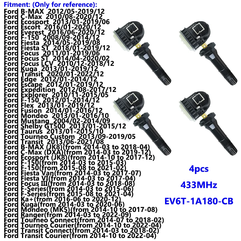 

EV6T-1A180-CB EV6T1A150CB Датчик контроля давления в шинах TPMS 433 МГц для Ford 2010-2020 C-Max Mondeo Kuga Focus Fiesta Explorer