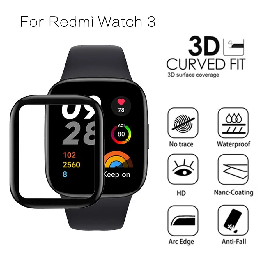 

For Redmi Watch 3 lite Screen Protector 3D Curved Soft Glass Protective Film for Xiaomi Redmi Watch 3 active 2 Cover Film